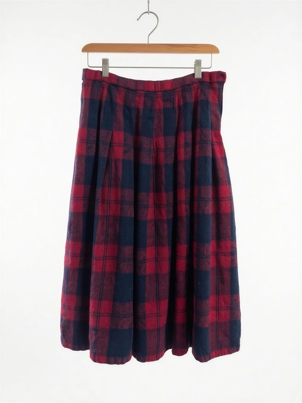 Women’s Wool Pendleton Red, Green, Navy Plaid Midi Skirt Size 16